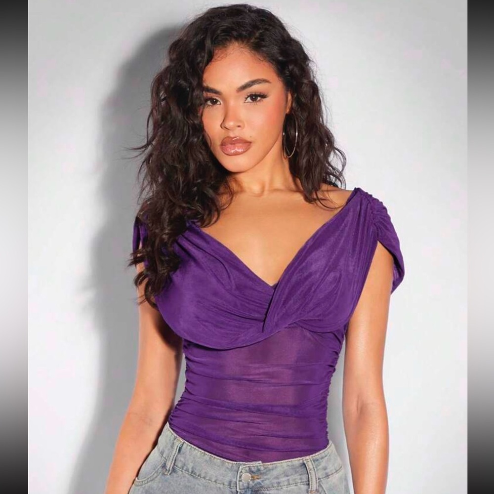 SHEIN Purple Draped Bodysuit